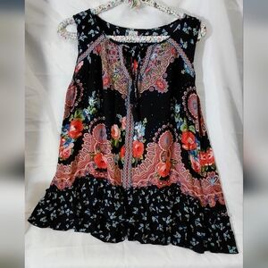 Bila Black Floral Trim Tank